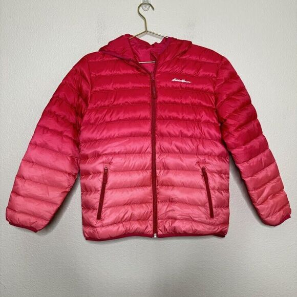 Eddie Bauer Jacket Girls Large 14/16 Puffer Ombre Pink Full Zip Reversible Hood - Picture 13 of 13